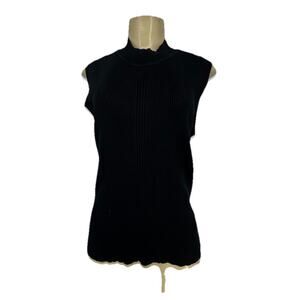 NEW Ellie Tahari XL Women Black Knit Tank Top High Neck Sleeveless Stretchy AC17